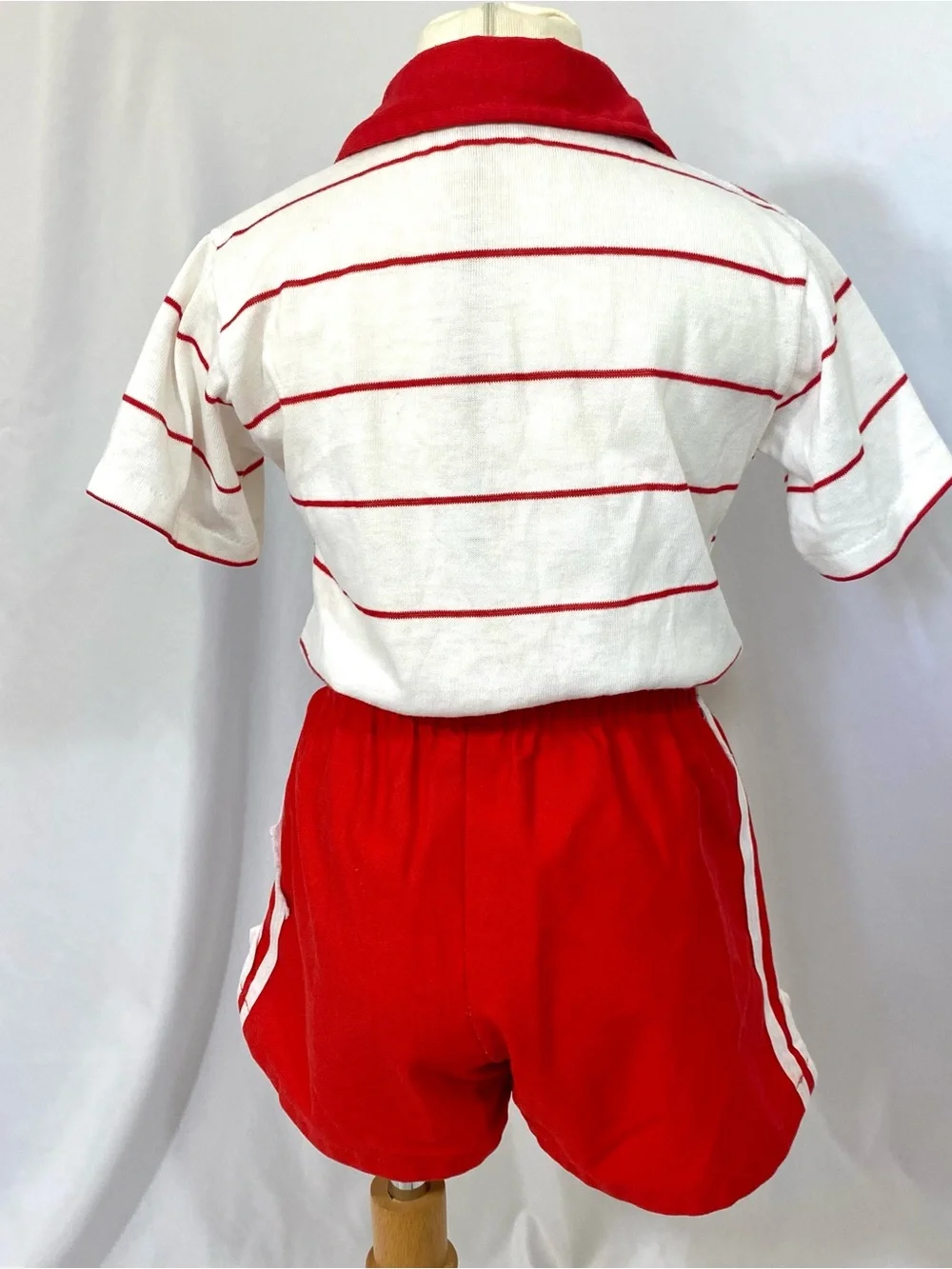 Kids Play Condition 80’s Striped Polo Shirt and Red Running Shorts Outfit 7 8
